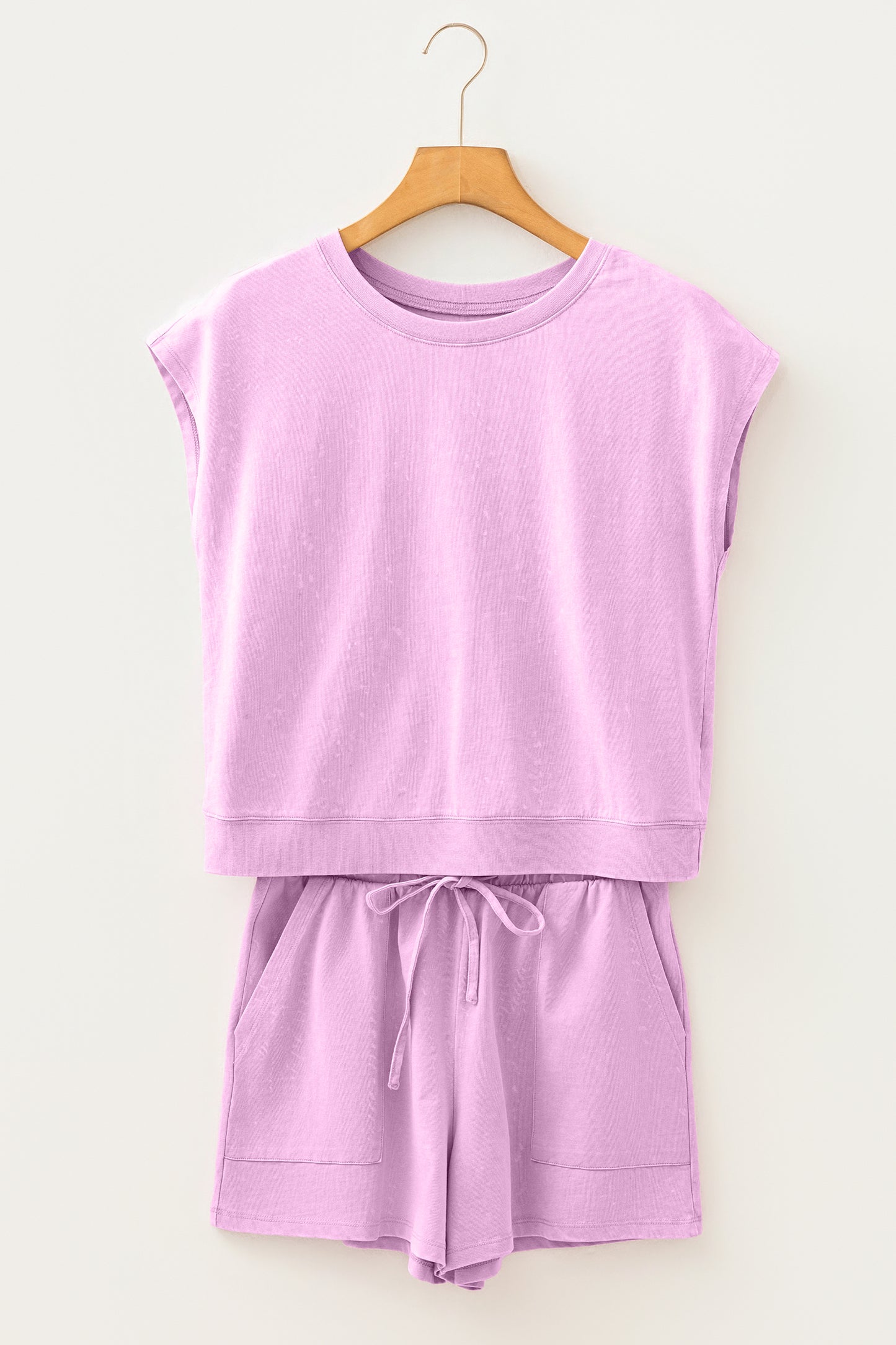 Mineral Wash Cotton Lounge Set Tee and Drawstring Shorts