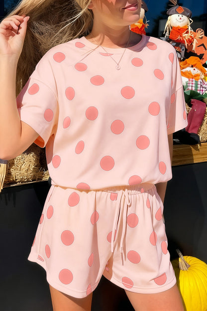 Polka Dot Lounge Set Tee and Drawstring Shorts Set