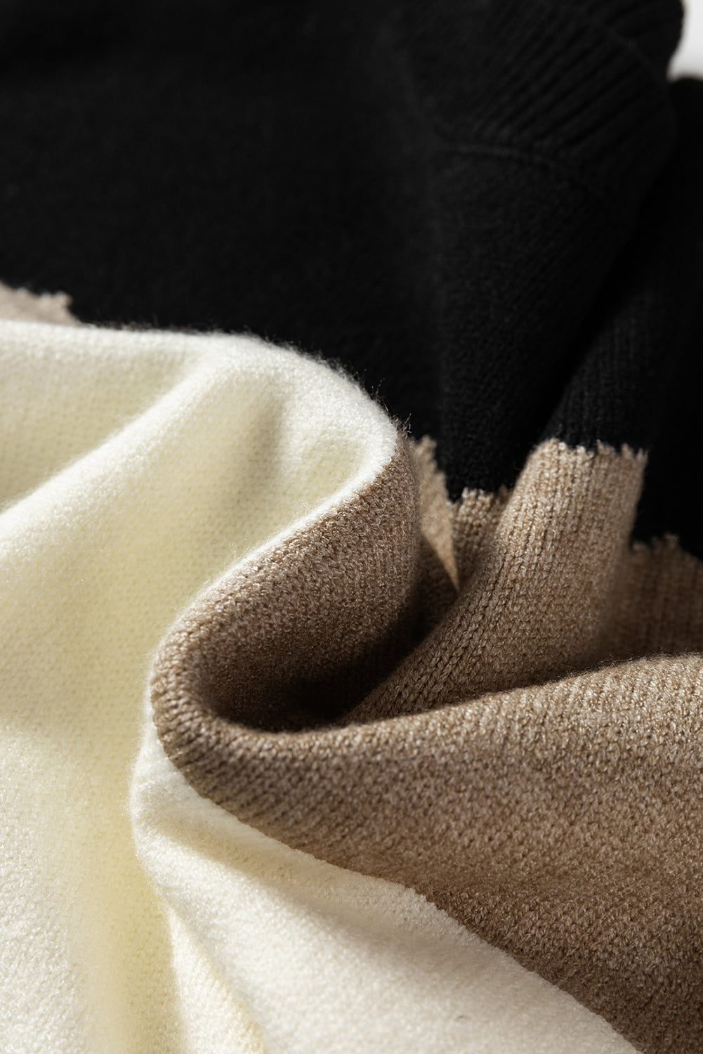 Black Beige Brown Colorblock Drop Shoulder Knit Sweater