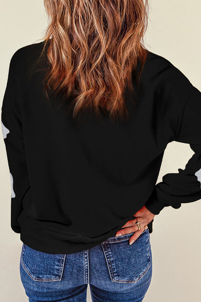 Halloween Glitter Ghost Pattern Drop Shoulder Sweatshirt