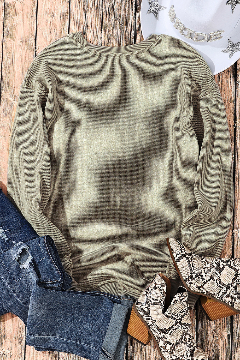 Black Ribbed Knit Crew Neck Oversized Sweatshirt