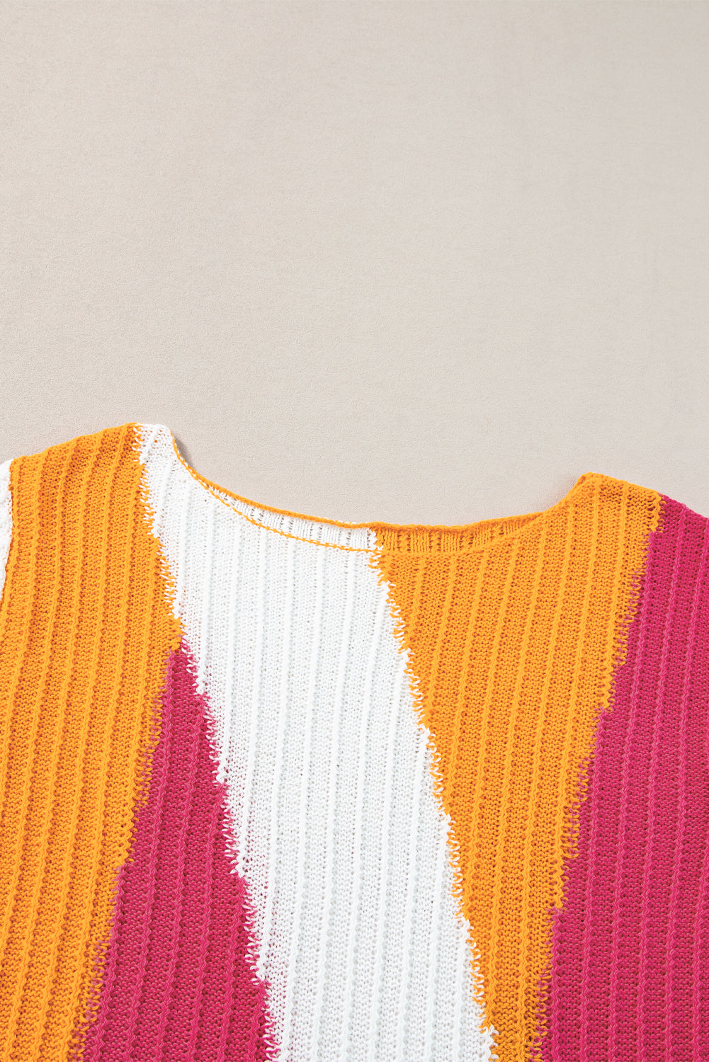 Orange Textured Knit Colorblock Short Sleeve Sweater