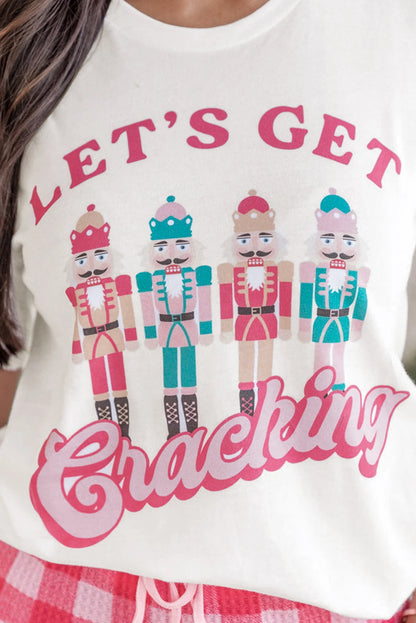White Lets Get Cracking Print Christmas Crewneck T Shirt
