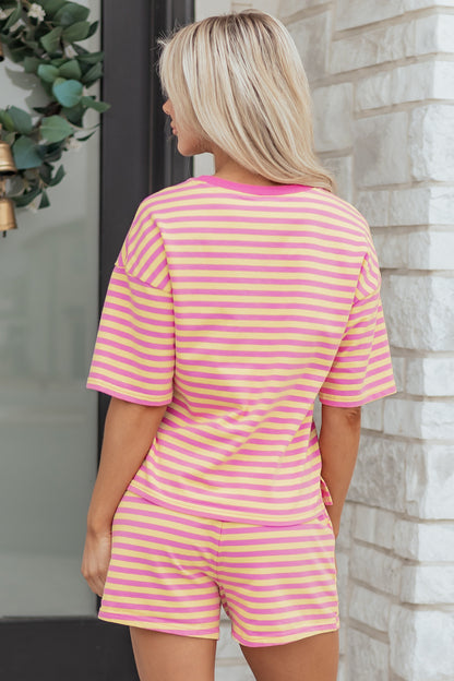 Striped Two Piece Lounge Set Womens Tee and Shorts