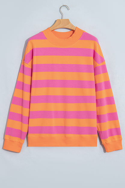 Rose Stripe Colorblock Mock Neck Relaxed Sweatshirt