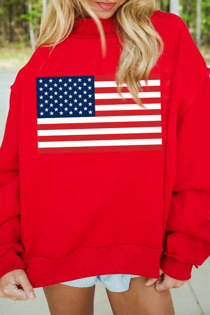 4th of July American Flag Oversized Mock Neck Sweatshirt