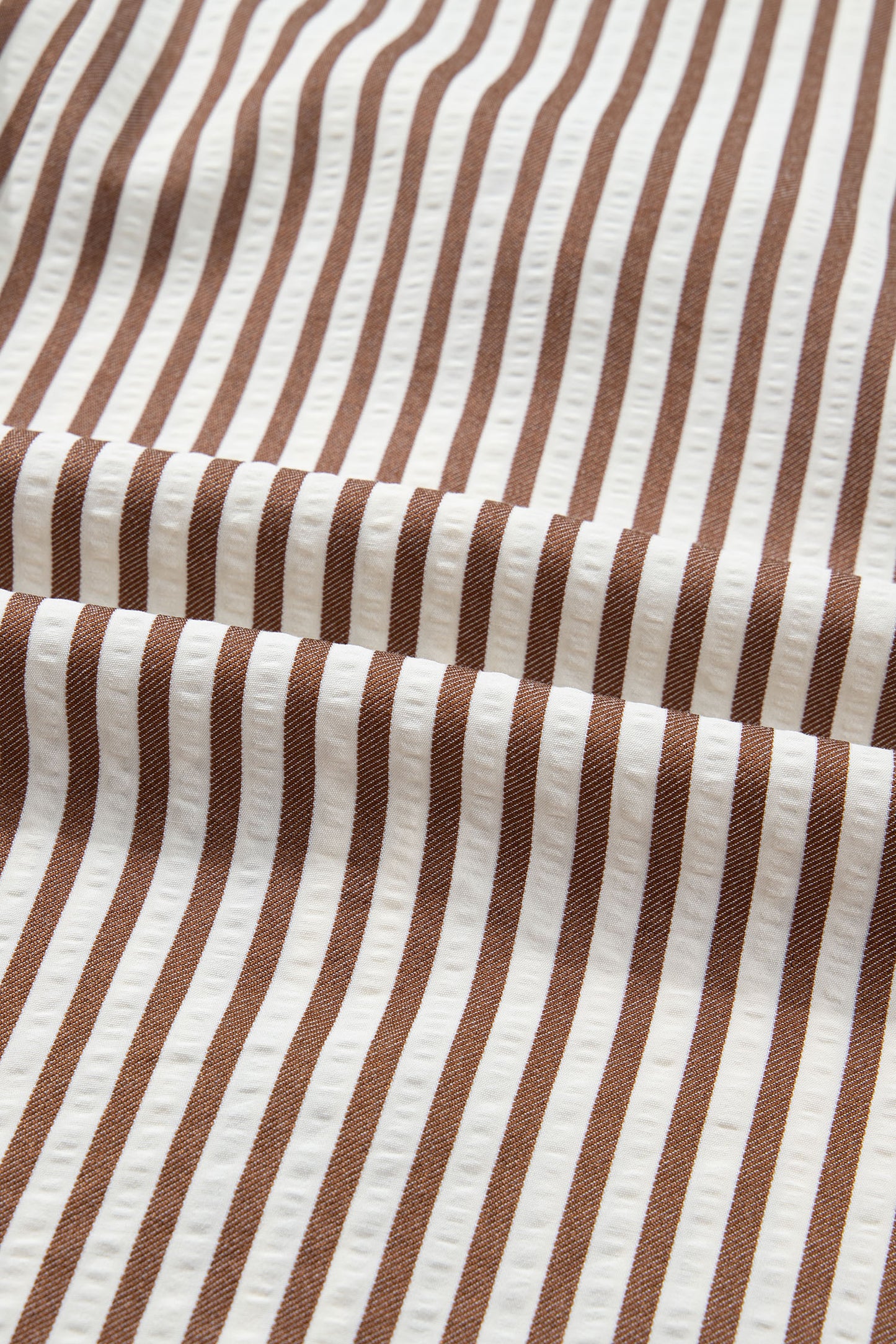 Brown Stripe Knot Waist Puff Sleeve Button Down Shirt Dress