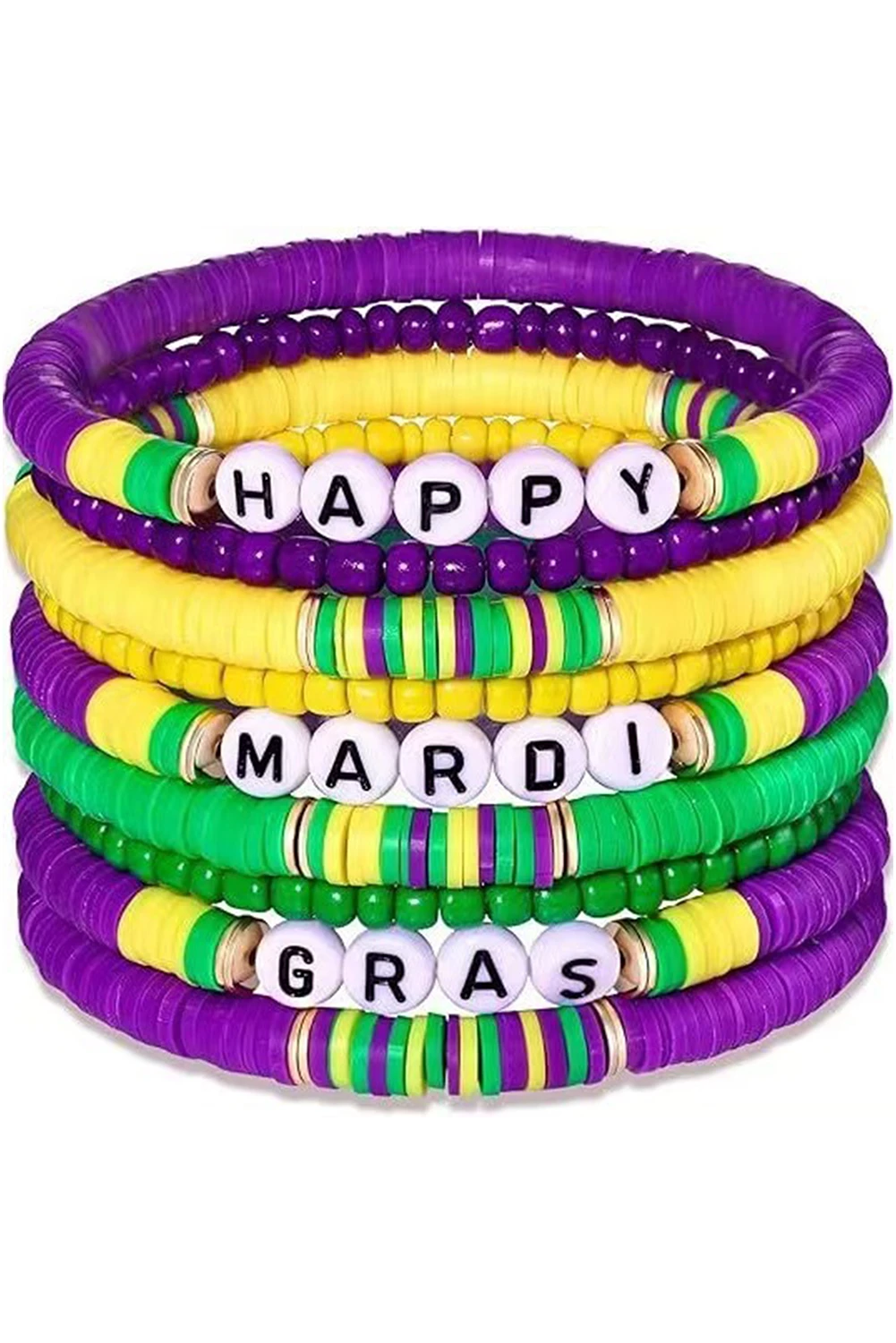 Tillandsia Purple Mardi Gras Beaded Stretch Bracelet Set