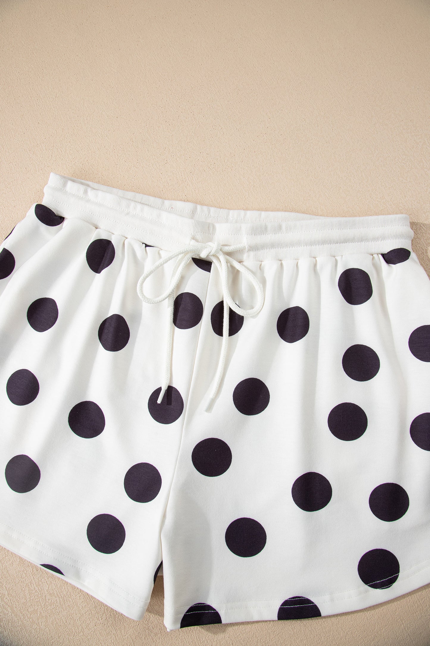 Pink Polka Dot Drop Shoulder Pullover Shorts Set