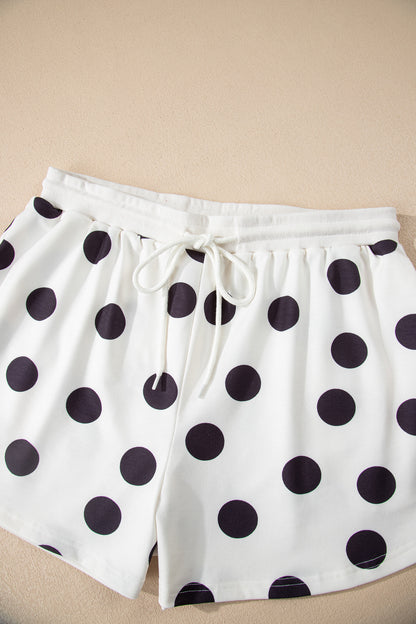 Pink Polka Dot Drop Shoulder Pullover Shorts Set