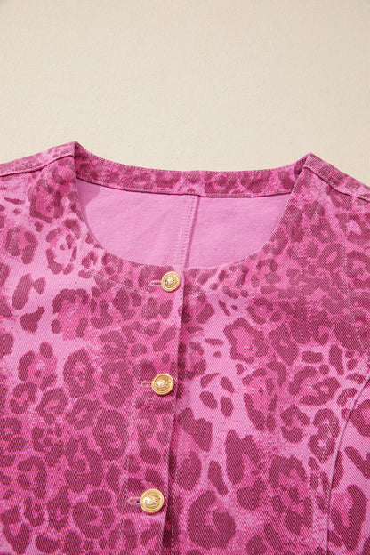 Leopard Print Button Front Sleeveless Shift Mini Dress
