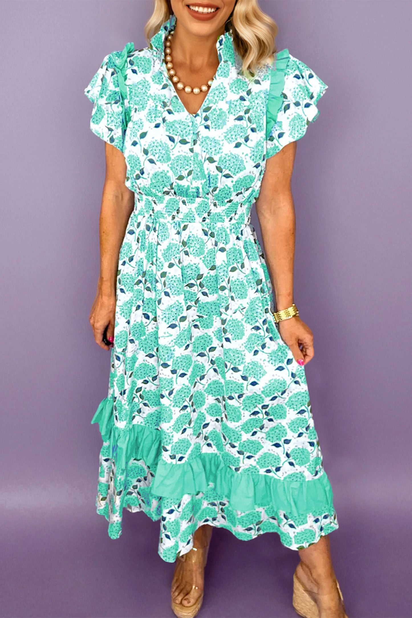 Floral Ruffle Maxi Dress V Neck Tiered Summer Dress