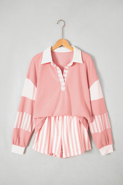 Women's Preppy Striped Color Block Matching Set