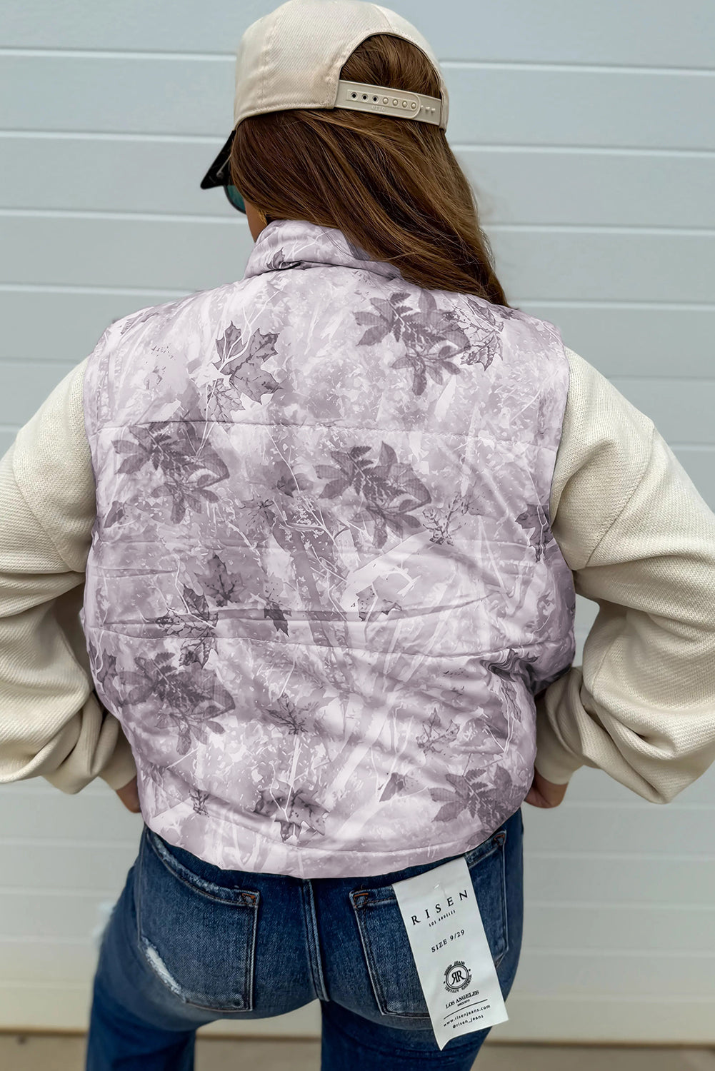Brown Camo Leaf Print Lightweight Winter Puffer Vest