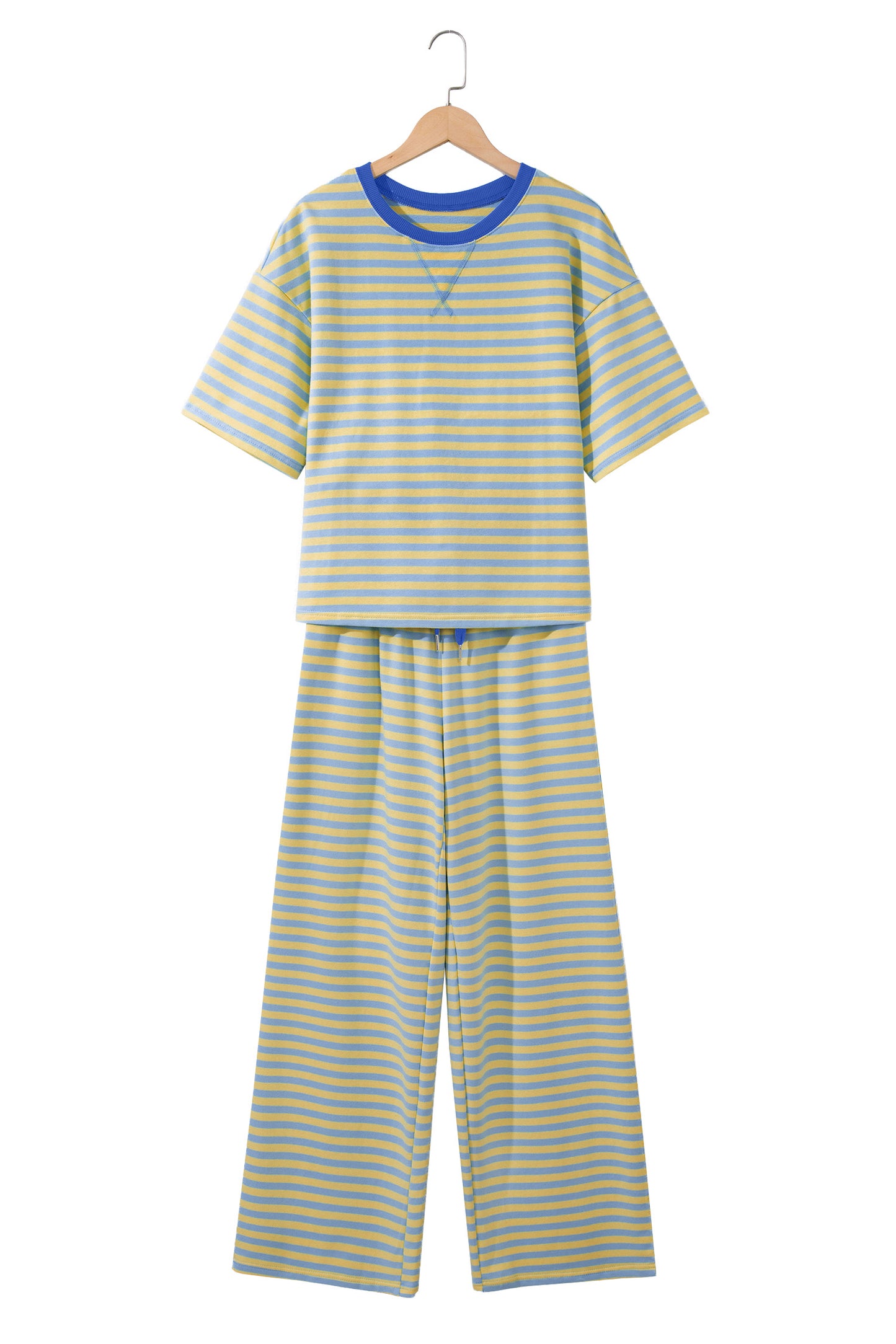 Pink Stripe Wide Leg Lounge Set Women 2 Piece Outfit