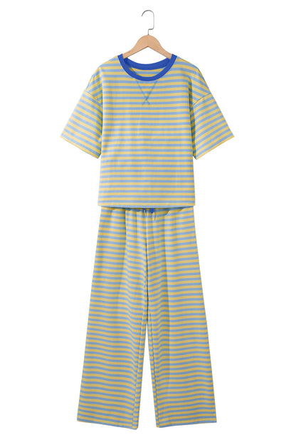 Pink Stripe Wide Leg Lounge Set Women 2 Piece Outfit