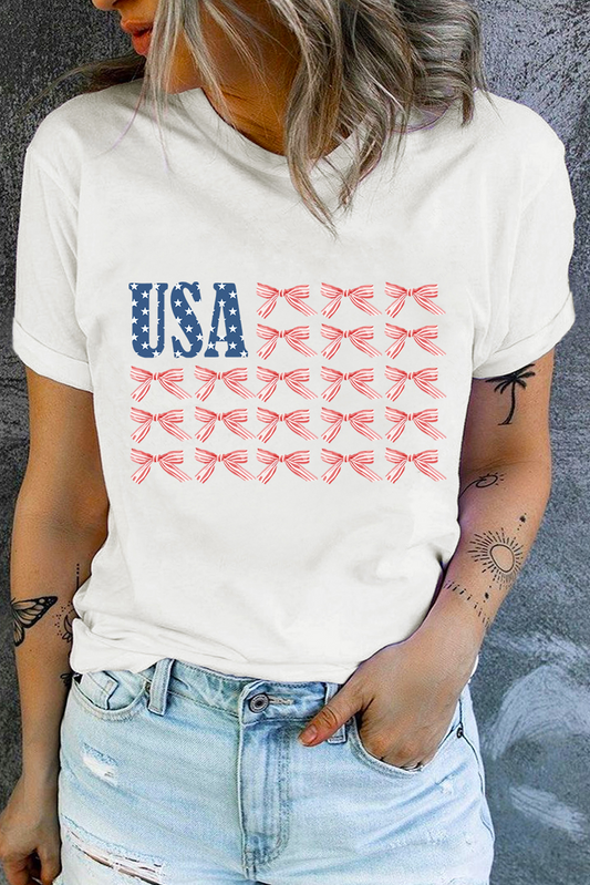 USA Bow Flag Graphic Tee Flag Day Independence