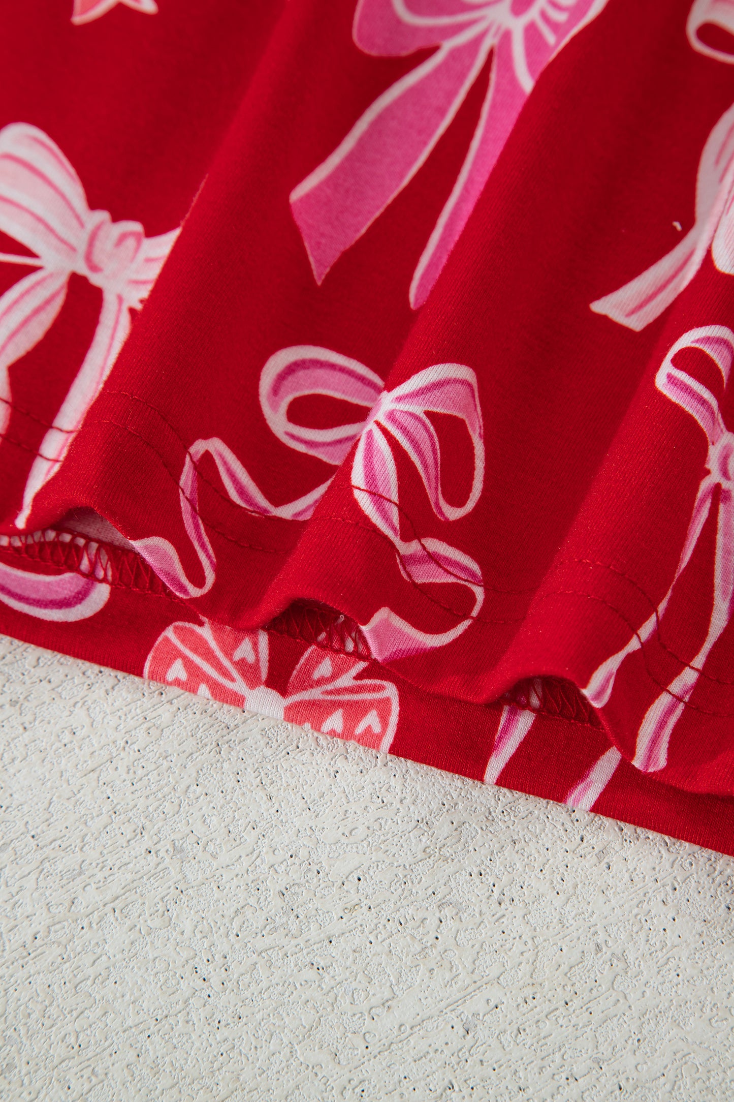 Valentine Red Bow Print Ruffle Pajama Shorts Set for Women