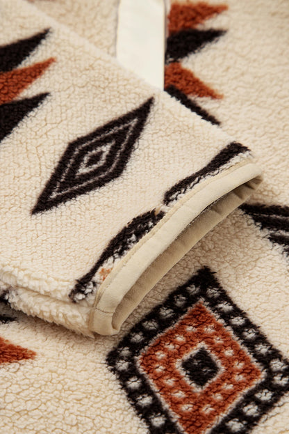Women Aztec Print Sherpa Half Zip Sweatshirt