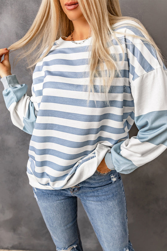 Stripe Drop Shoulder Striped Pullover Sweatshirt