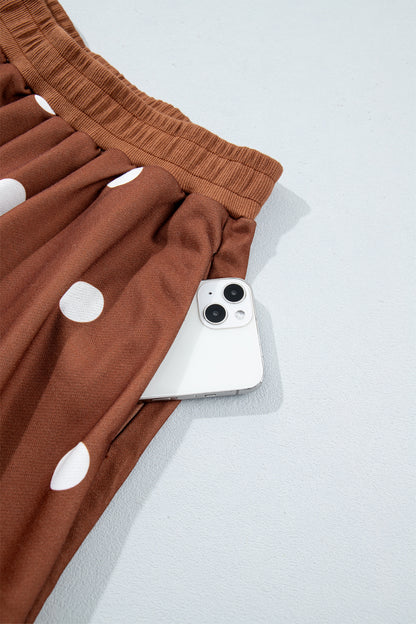 Brown Polka Dot Sweatshirt Skort Two Piece Set