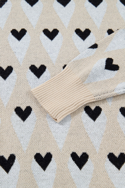 Valentine Heart Print Cozy Knit Loose Fit Sweater