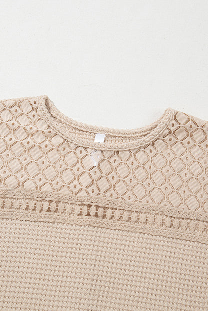 Mist Green Lace Patchwork Waffle Knit Summer Top