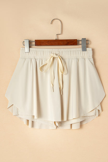 Black High Waist Drawstring Tennis Skort with Lining