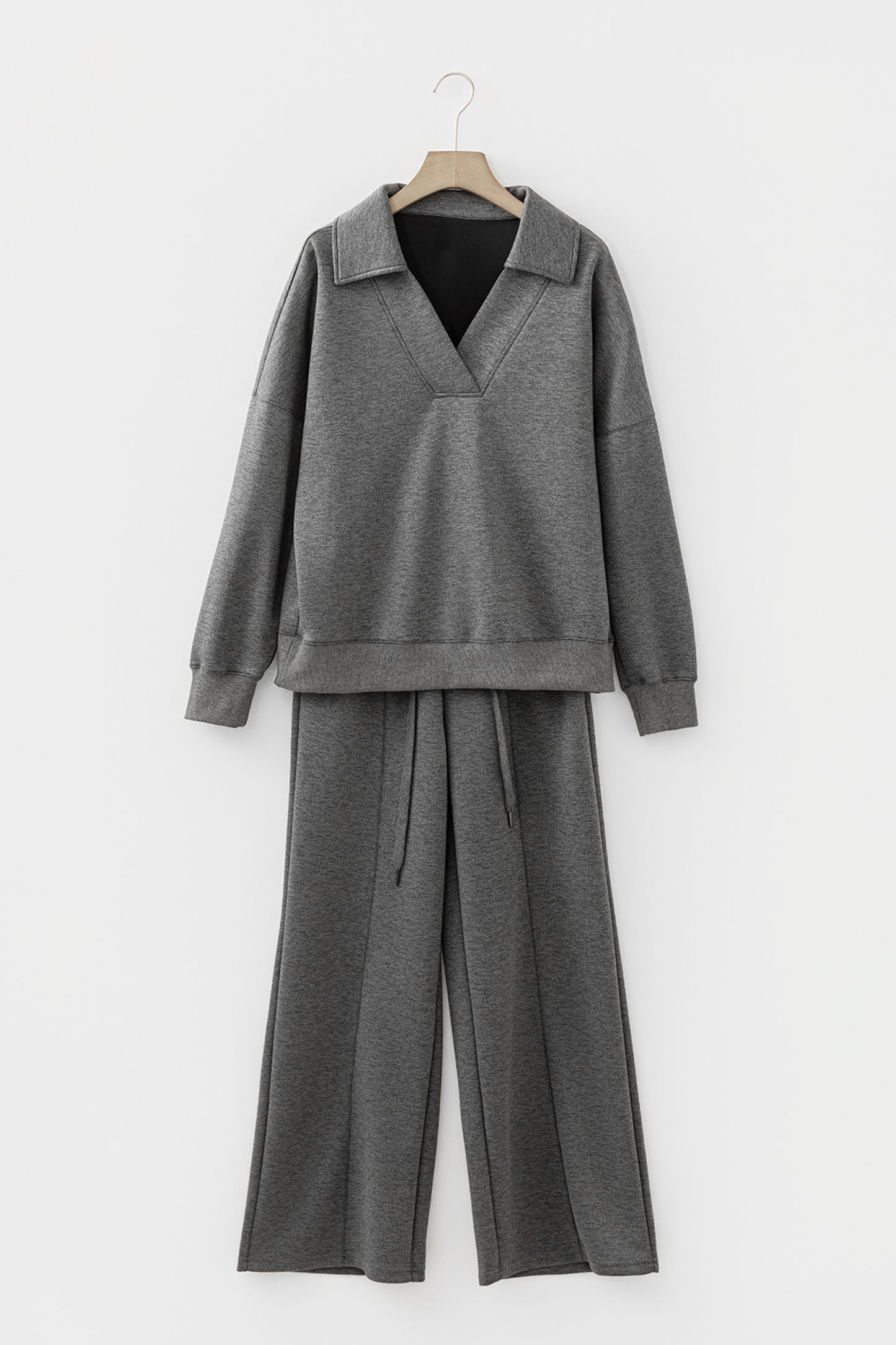 V Neck Collared Sweatshirt and Sweatpants Lounge Set