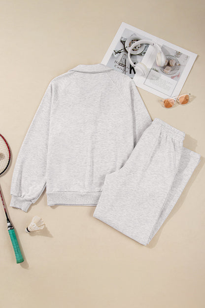 Light Grey Polo Collar Pullover & Drawstring Sweatpants Set