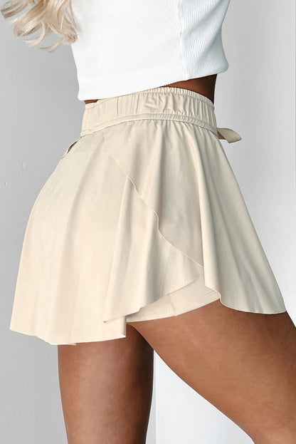 Black High Waist Drawstring Tennis Skort with Lining