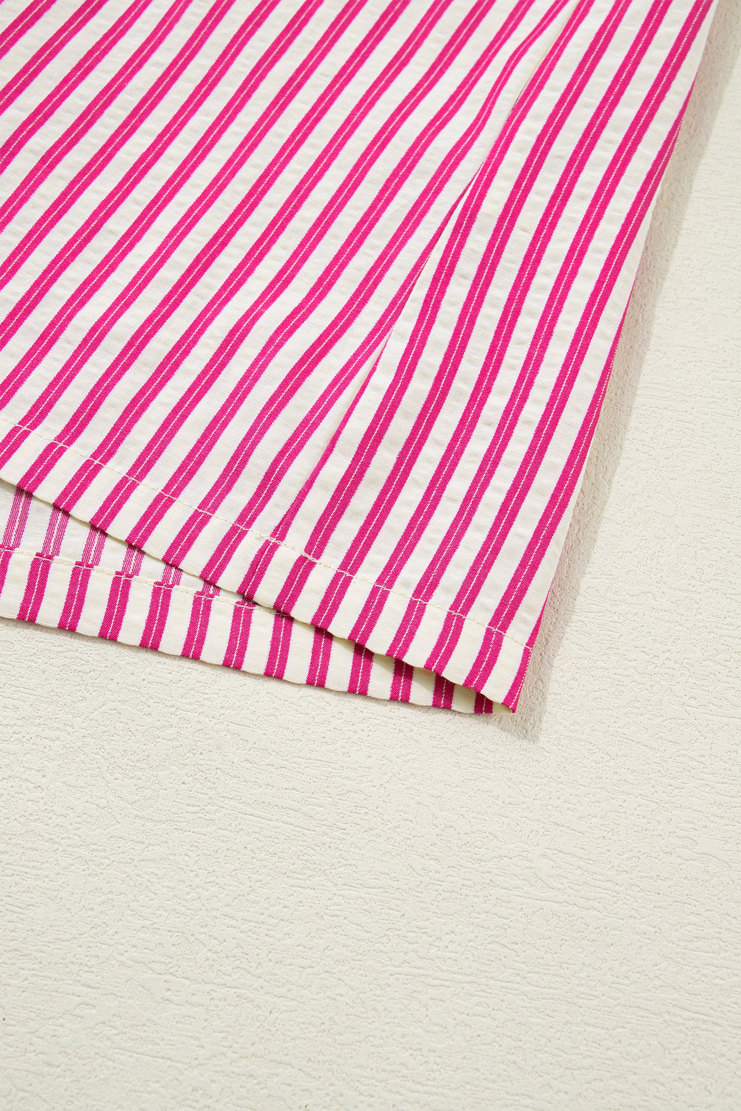 Rose Stripe Shirred Blouse Ruffle Sleeve Summer Top