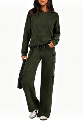 Women's Cargo Hoodie Sweatpants Matching Lounge Set
