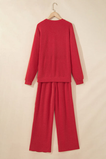 JOLLY Ribbed Knit Long Sleeve Top and Pants Set
