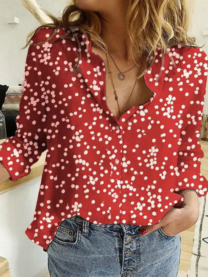 Women’s V-Neck Polka Dot Blouse Long Sleeve Casual Top