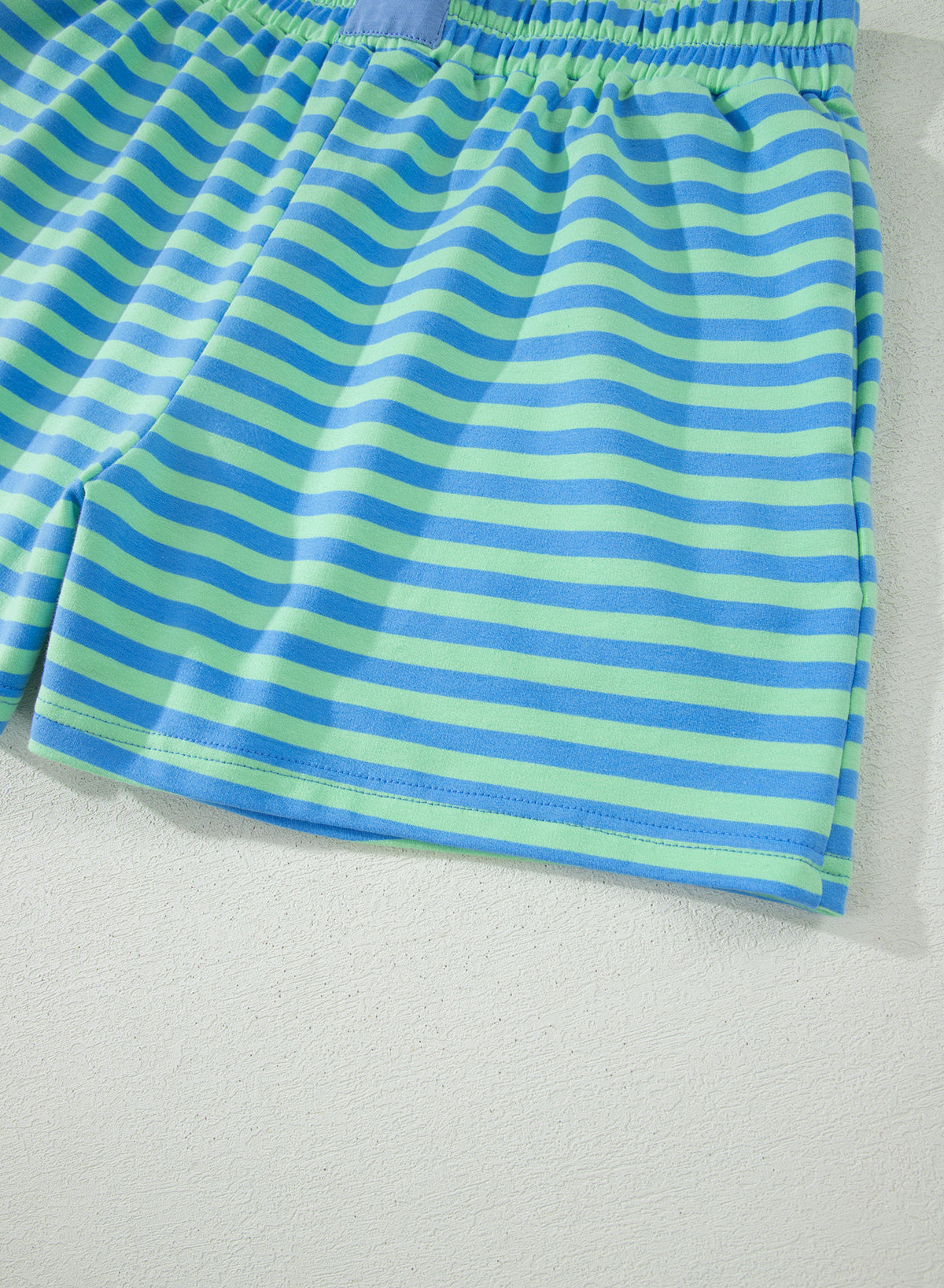 Green Striped Cotton Shorts Set Lounge Outfit