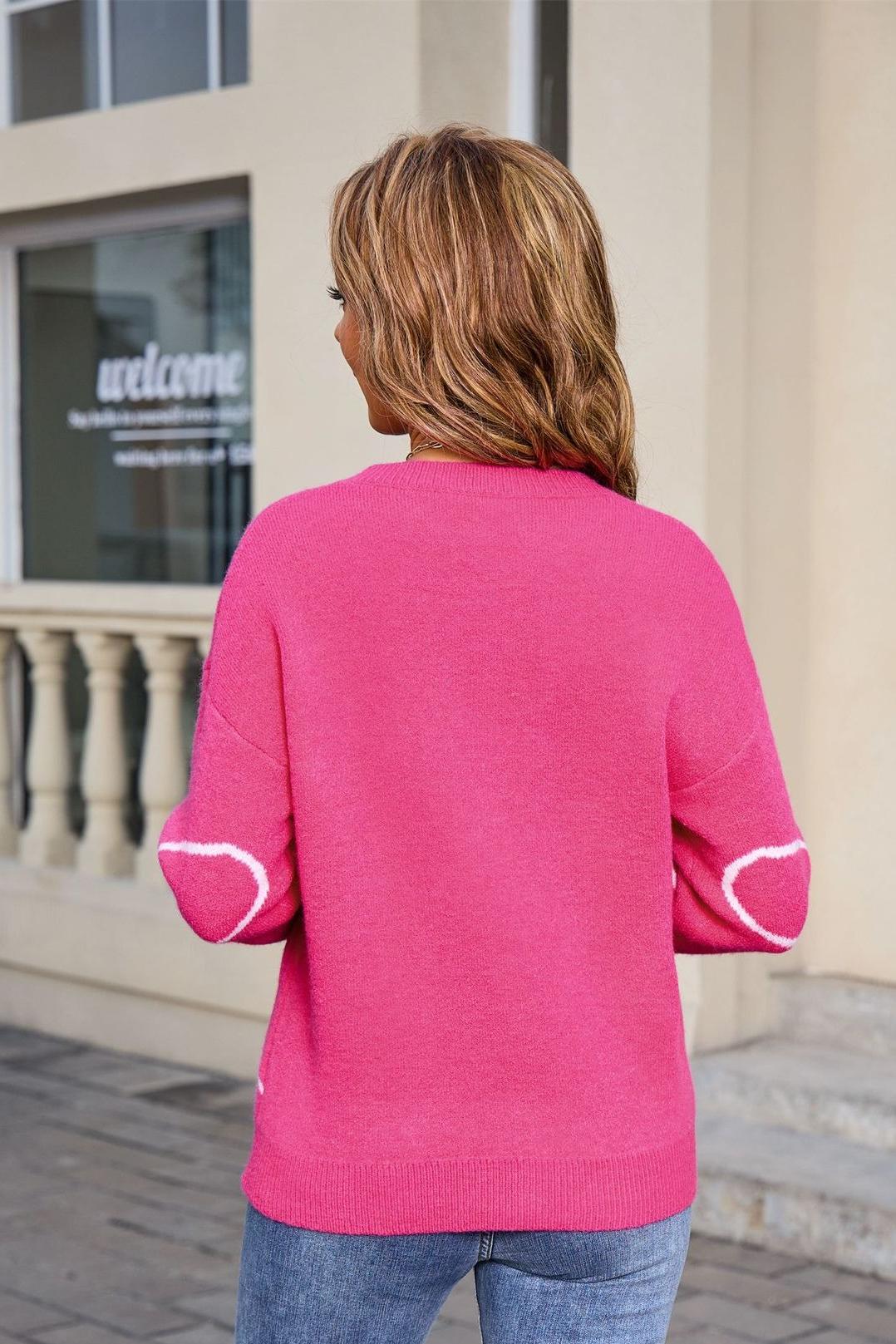 Pink Bow Graphic Sweater – Soft Knit Pullover for Fall