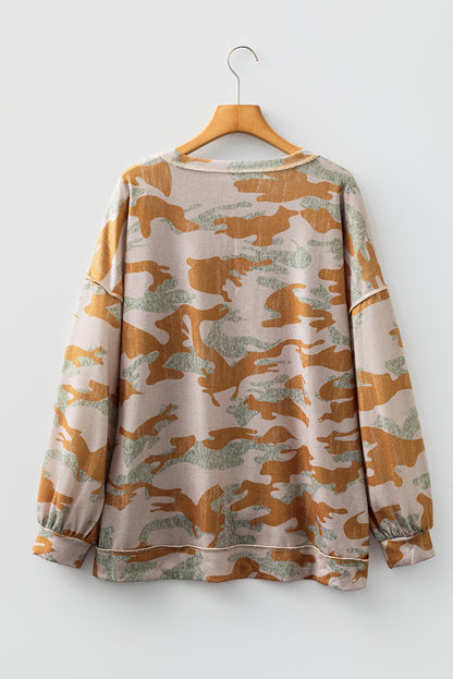 Retro Camo Drop Shoulder Oversized Sweatshirt for Women