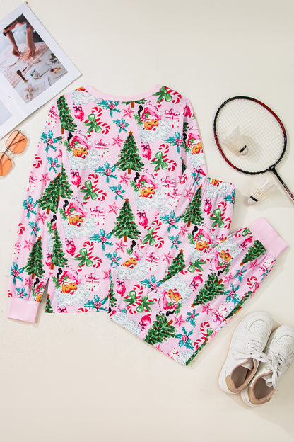 Christmas Tree Print Button Lounge Set for Women 2pcs
