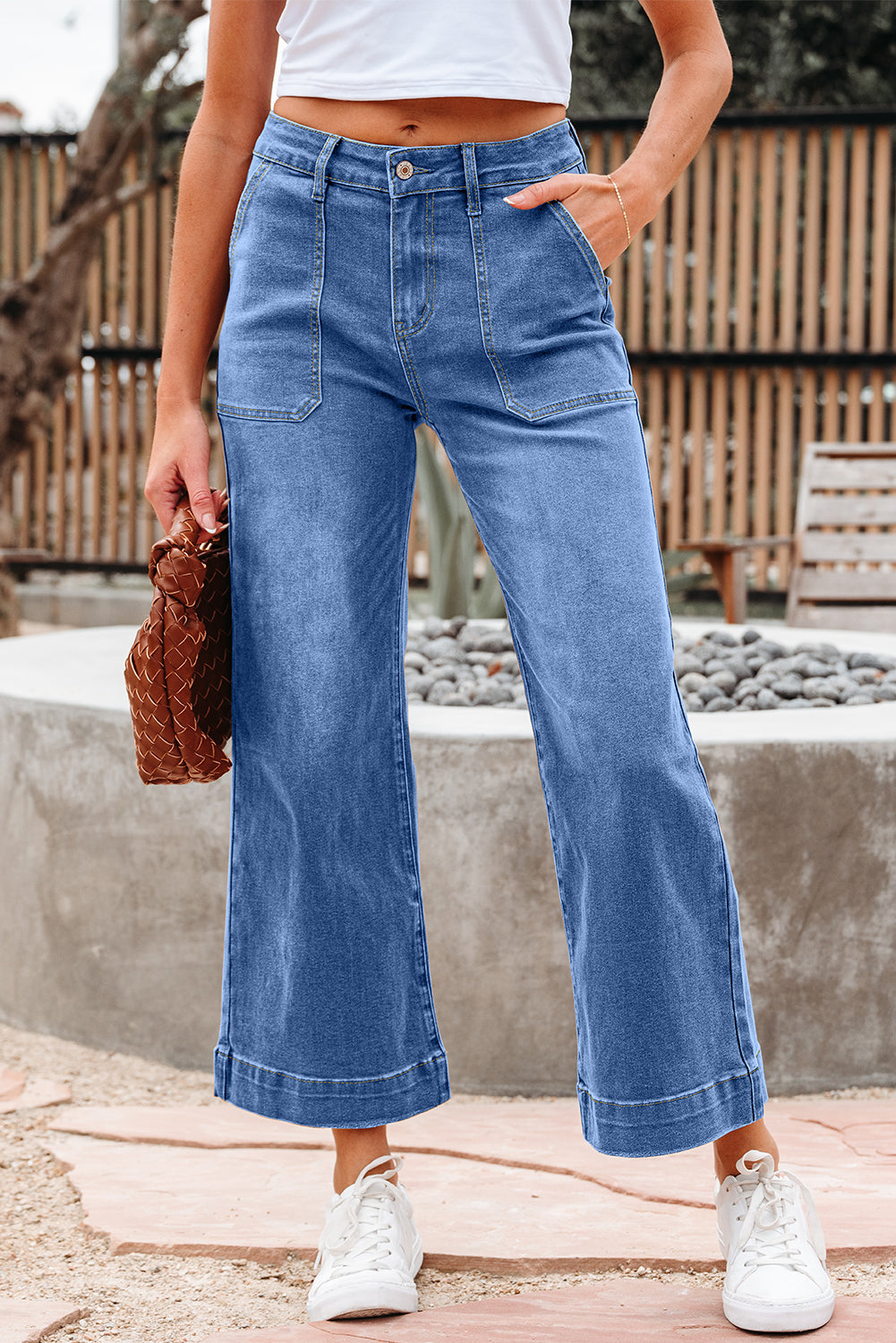 Breen Cropped High Rise Wide Leg Denim Pants