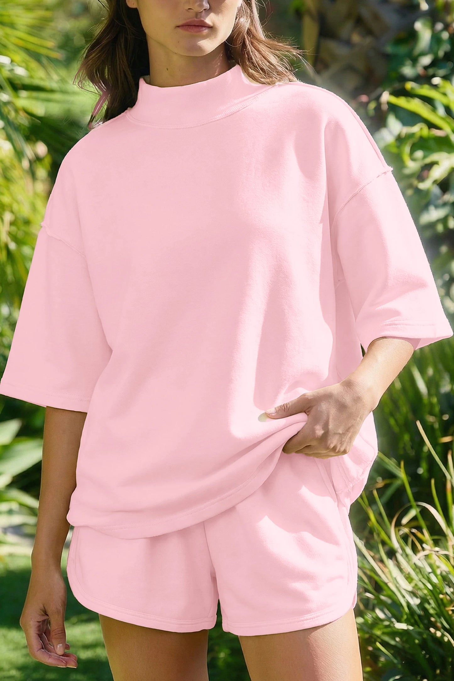 Oversized Two Piece Set Women Casual Tee Shorts Outfit
