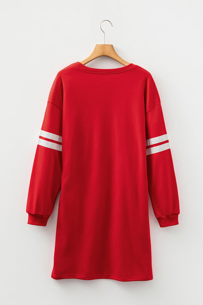 Customizable Varsity Stripe Sleeve Sweatshirt Dress Game Day