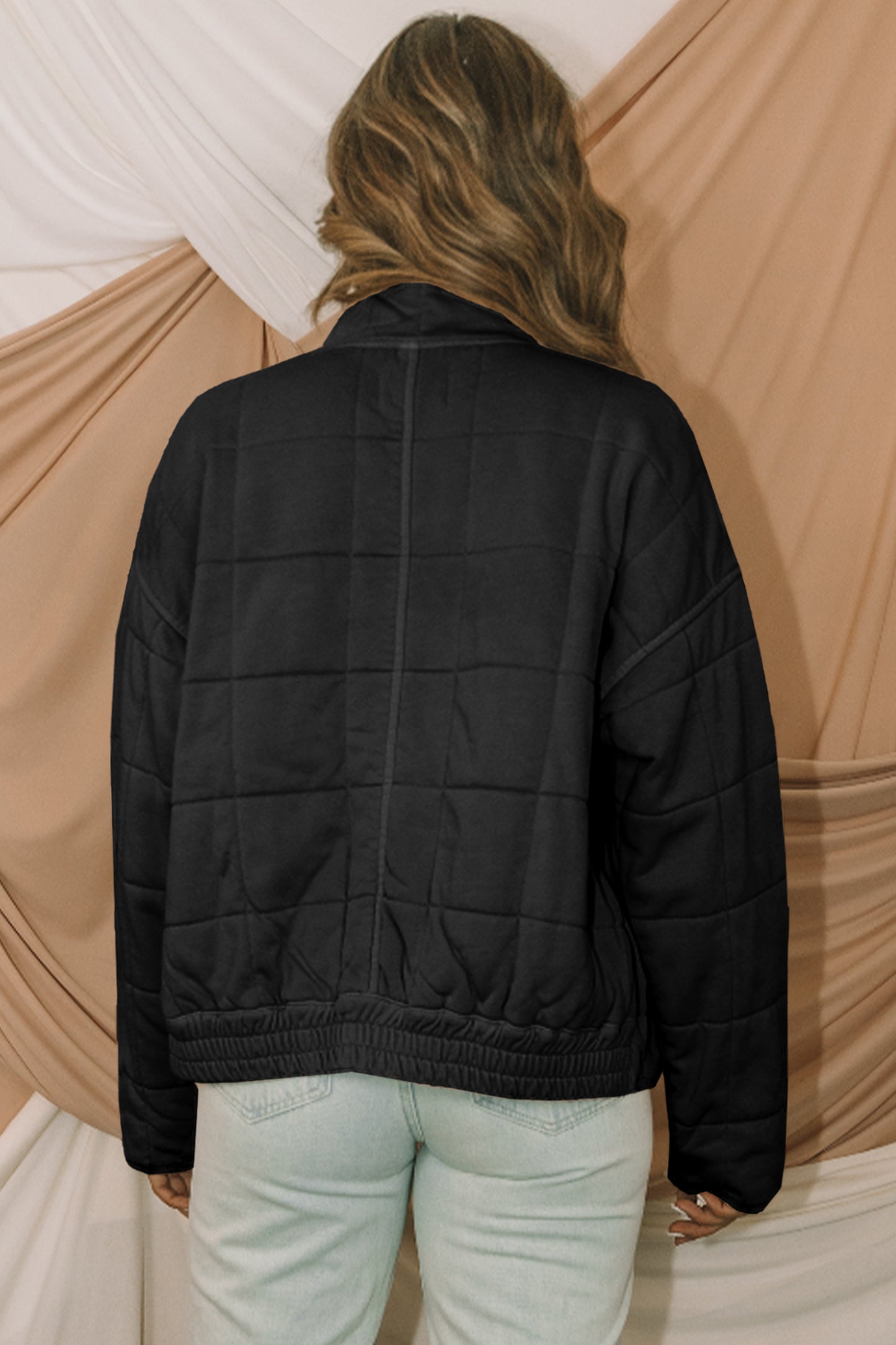 Olive Green Quilted Zip-Up Jacket with Pockets