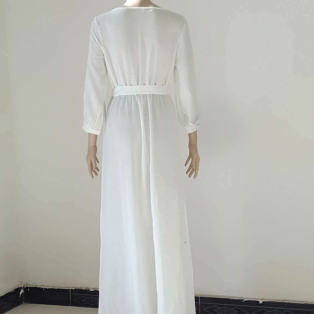 Women's Long Sleeve Tie Waist Maxi Dress A-Line Flowy