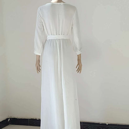 Women's Long Sleeve Tie Waist Maxi Dress A-Line Flowy