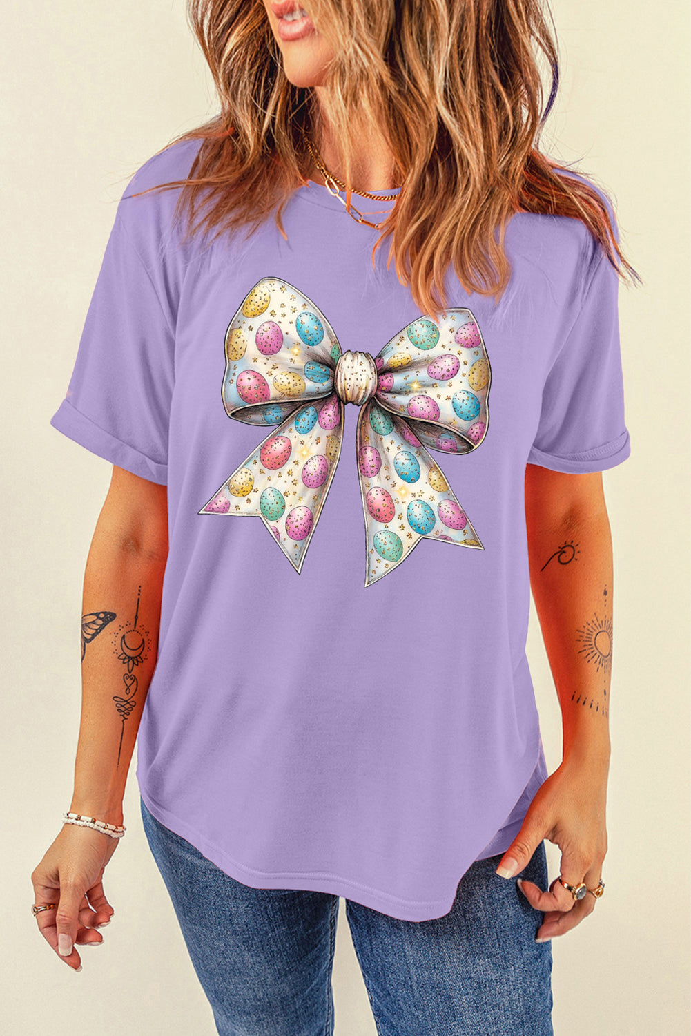 Pastel Easter Egg Bow Graphic Tee
