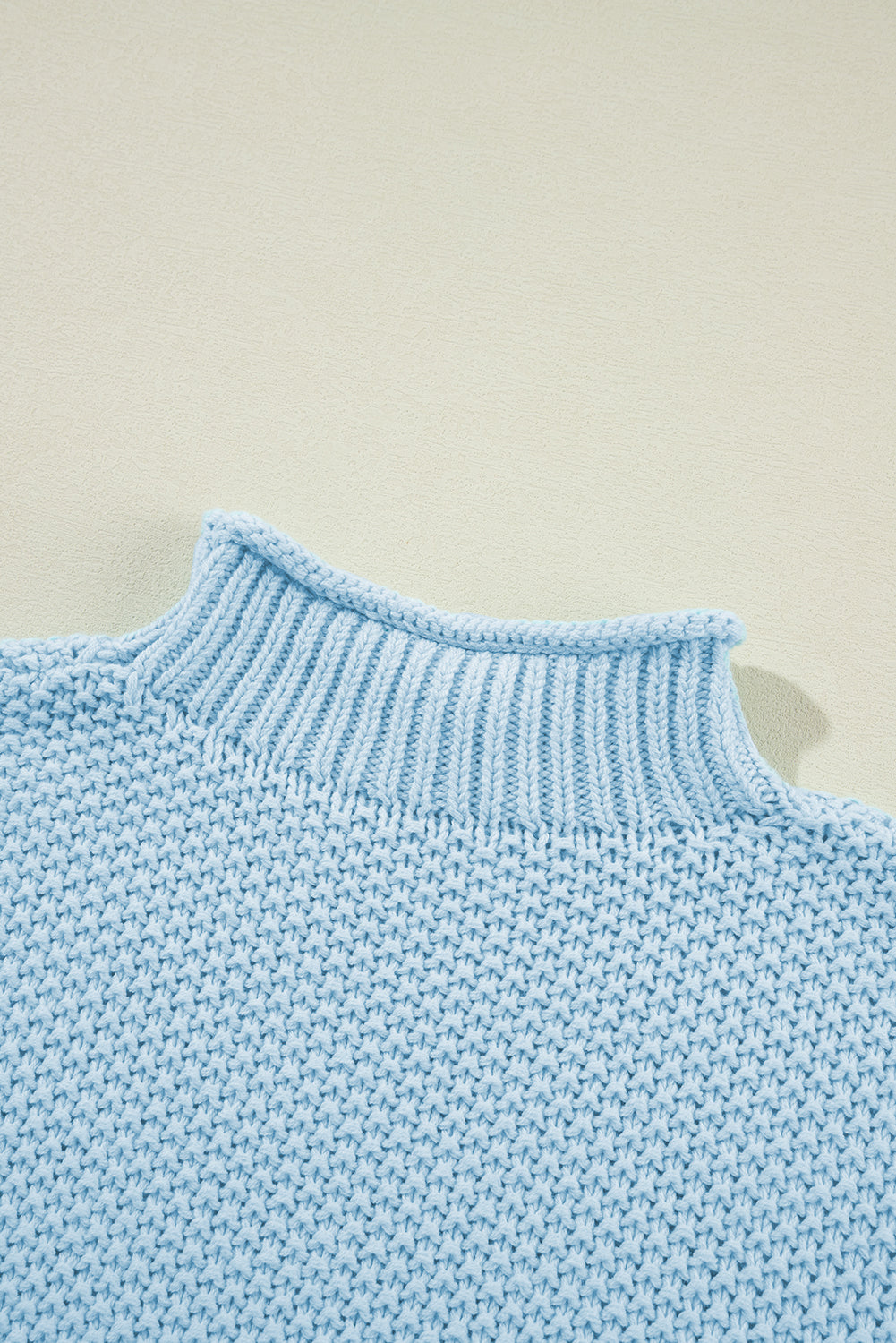 Iceland Blue Knit Sweater Top with Mock Neck & Cap Sleeves