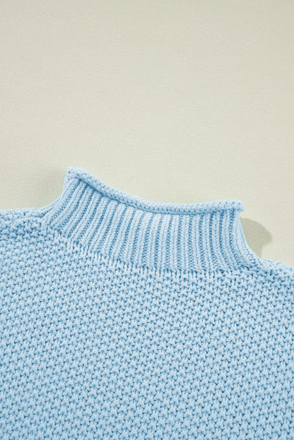 Iceland Blue Knit Sweater Top with Mock Neck & Cap Sleeves