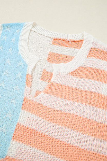 Pink USA Flag Stripe Notched Neck Sweater Vest
