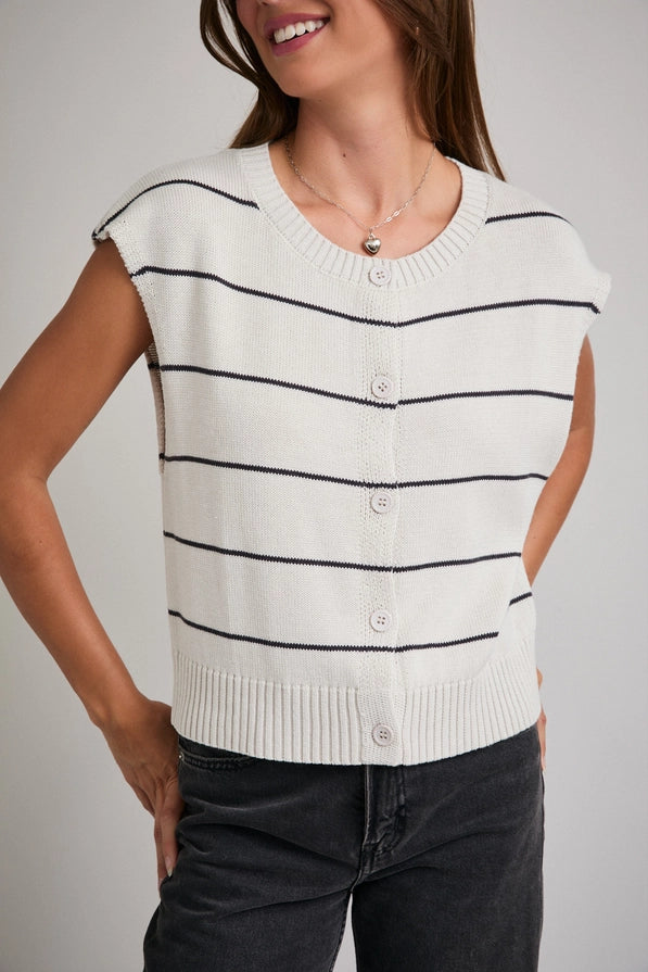 Striped Button Front Sleeveless Sweater Vest Top